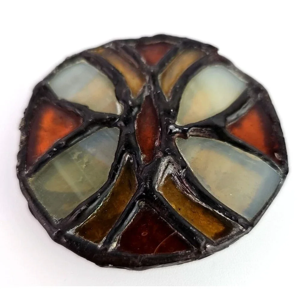 Artisan Craft Stained Glass Style Belt Buckle Earth Tone Artisan Vintage 3 inch